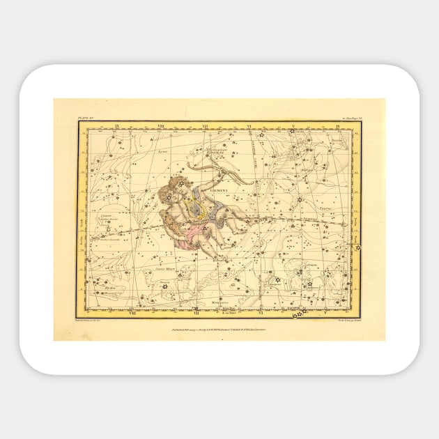 Vintage Gemini Constellation Map (1822) Sticker by Bravuramedia